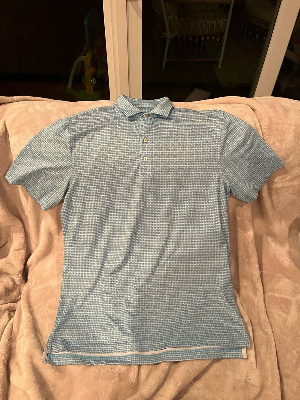 johnnie-O Polo Size M Blue Geometric Print Short Sleeve